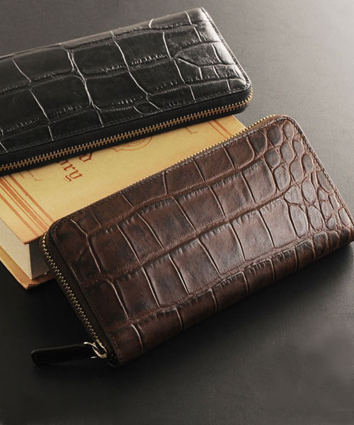 Mia Borsa/ミアボルサ 牛革 ラウンドジップ 長財布 クロコダイル 型押し