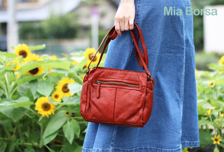 Mia Borsa 本革 ミニショルダーバッグ レディース ウォッシュ加工