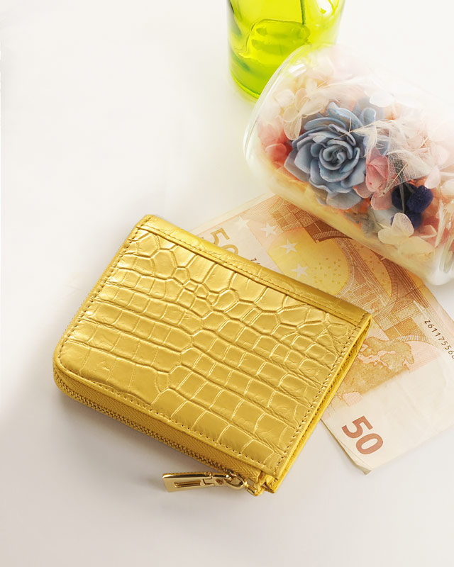 金色 クロコダイル ミニ財布 レディース
