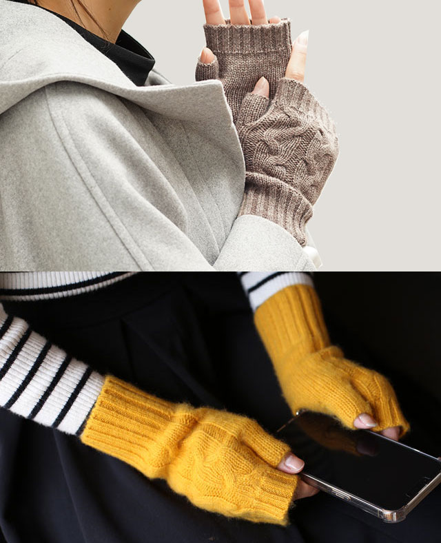 模様編みデザイン
カシミヤ100%指なし手袋